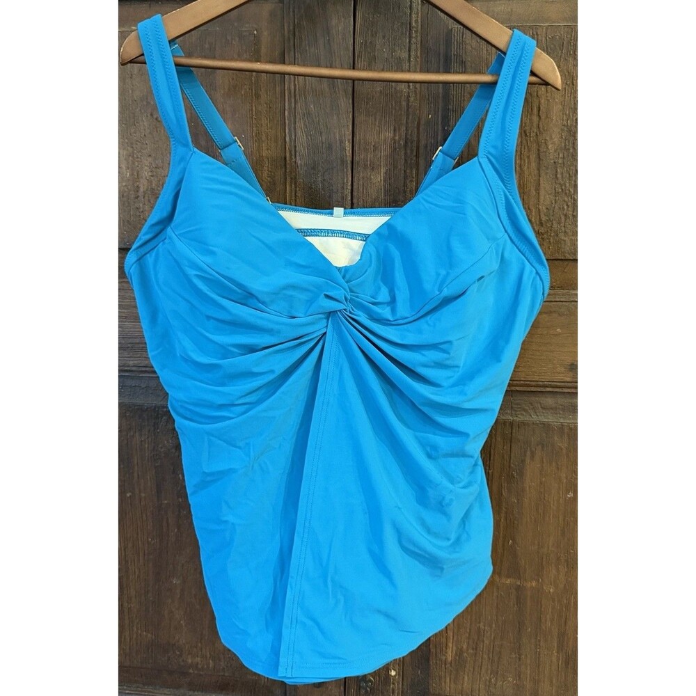 Lands End Tankini Top Underwire Tummy Control Twist Front Aqua Blue Sz 20W